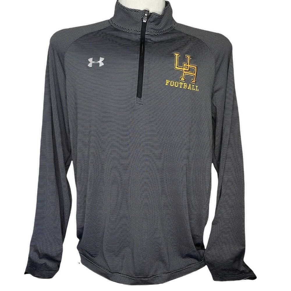 Under Armour Football Pull Over Shirt Mens XL Black 1/4 Zip Striped Loose Fit